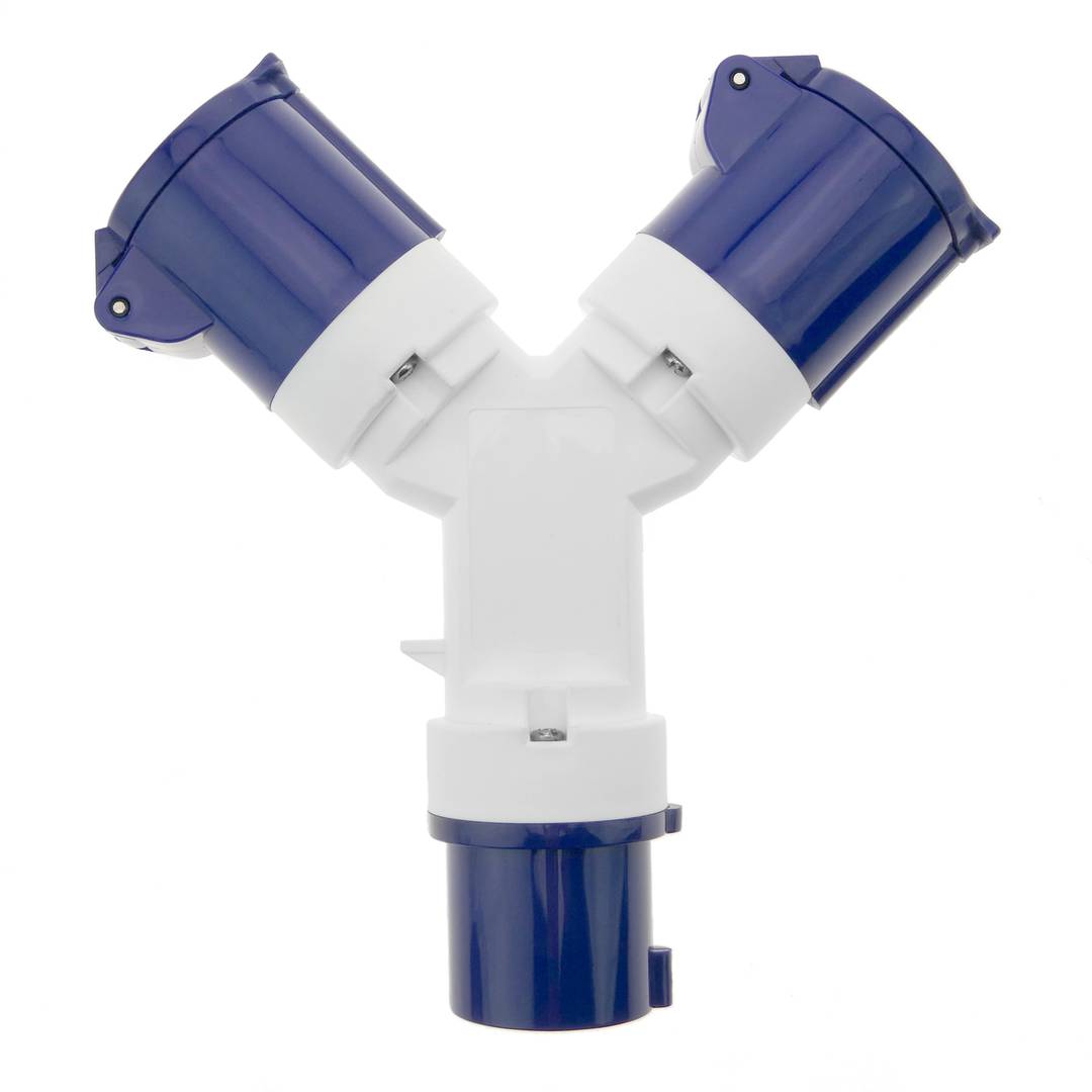 Enchufe industrial Adaptador CETAC macho a 2 x CETAC hembra 2P+T 16A 250V IP44 IEC-60309