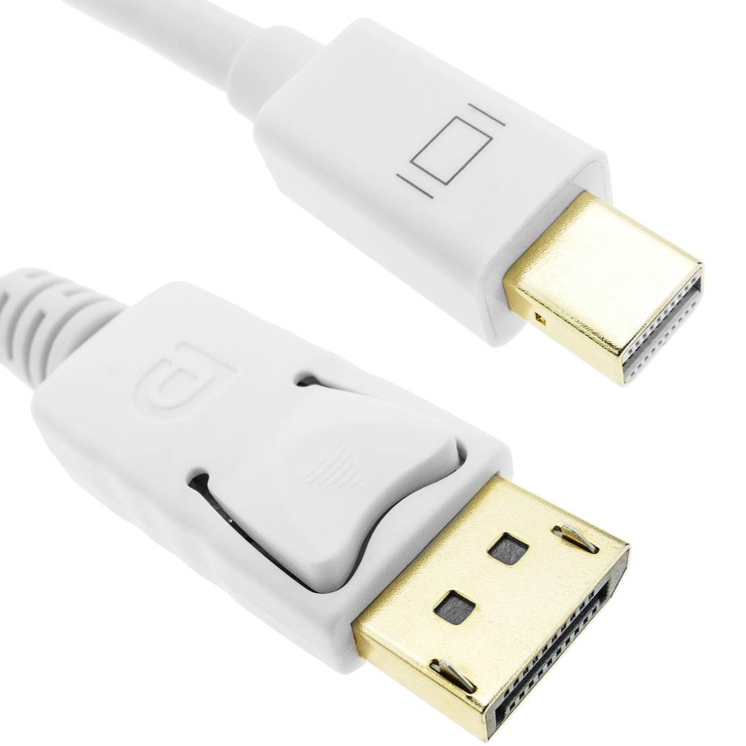 Cable Mini Displayport a Displayport 2K 4K 1080p FullHD para audio y vídeo digital 3m blanco