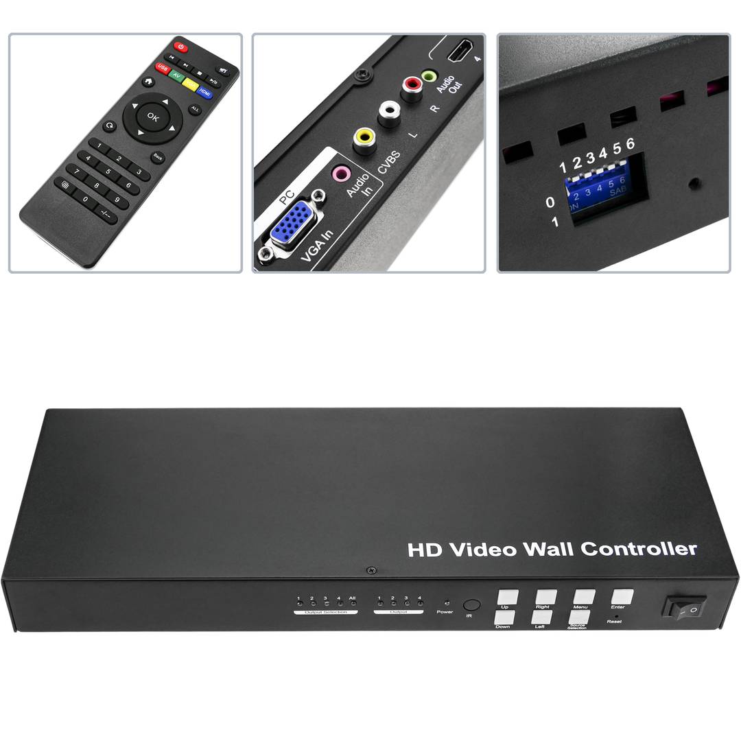 Videowall matriz de vídeo de 4 pantallas 2x2 1x4 4x1 HDMI CVBS VGA USB ampliable