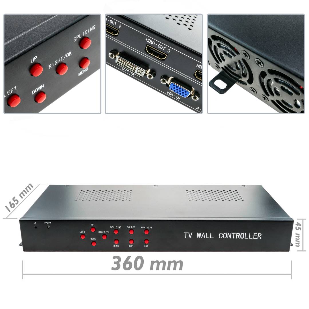 Videowall matriz de vídeo de 9 pantallas 3x3 HDMI DVI CVBS VGA